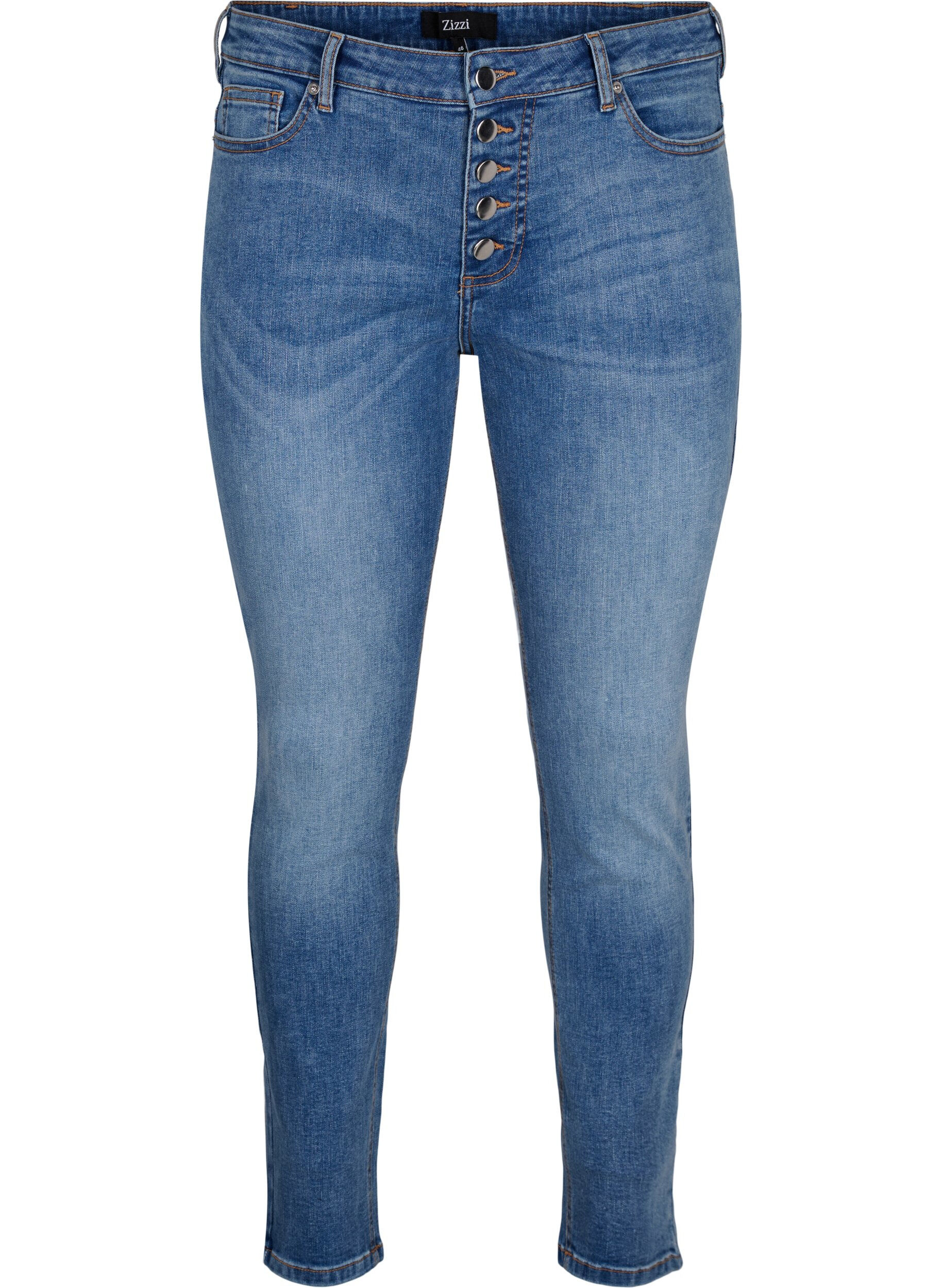 Zizzi Sanna jeans med supersmal passform och knappst&auml;ngning, Blue denim, Packshot image number 0