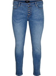 Sanna jeans med supersmal passform och knappstängning, Blue denim
