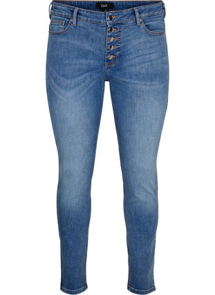 Sanna jeans med supersmal passform och knappstängning, Blue denim, Packshot image number 0