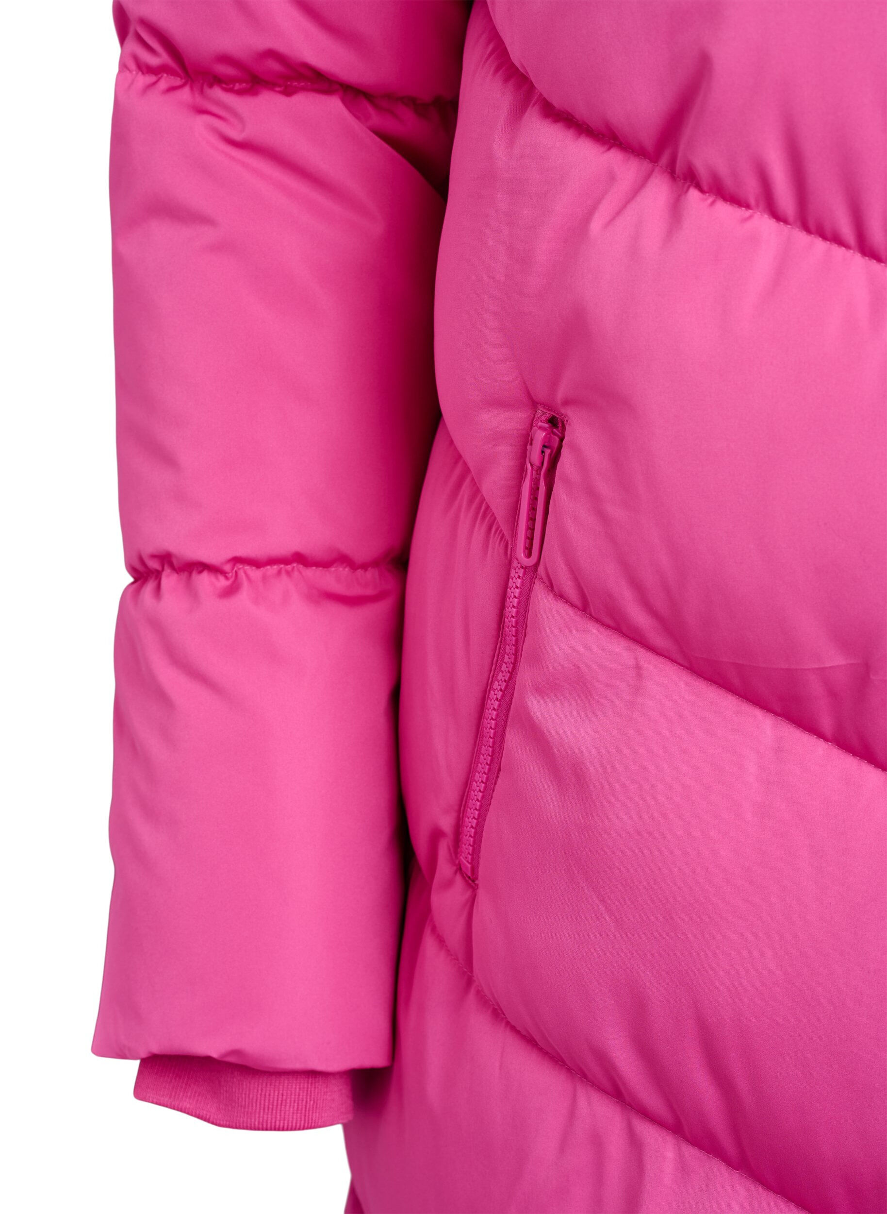 ZizziL&aring;ng pufferjacka med huva och fickor, Rosa, Packshot image number 3
