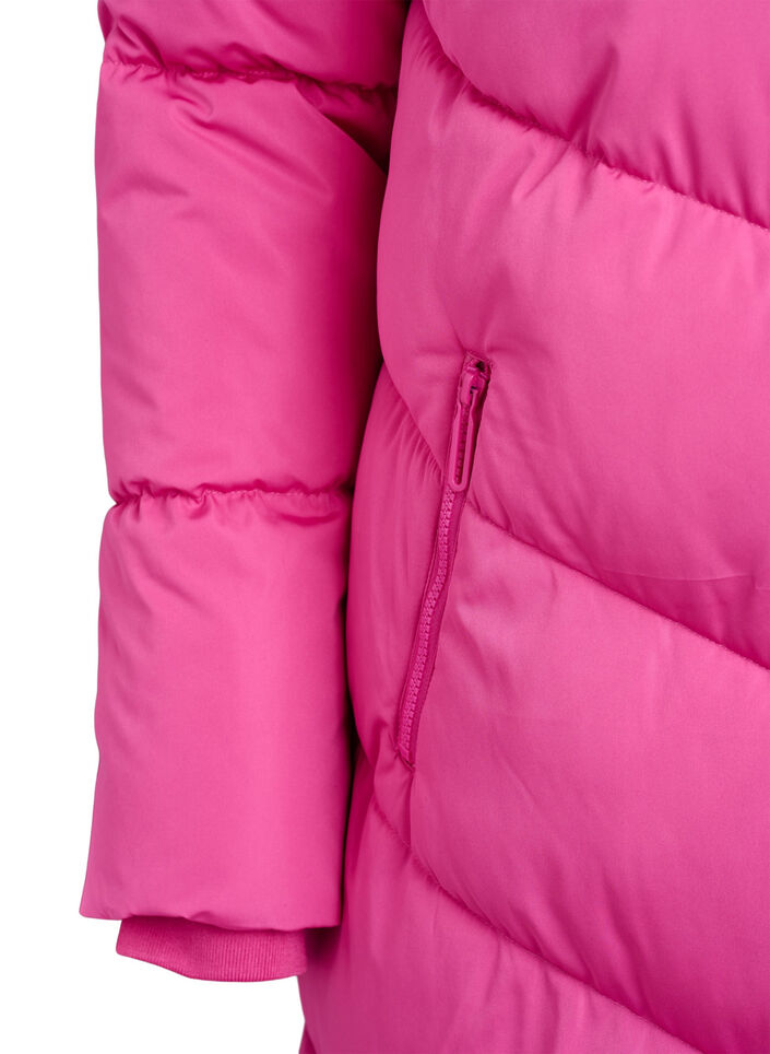 L&aring;ng pufferjacka med huva och fickor, Rosa, Packshot image number 3