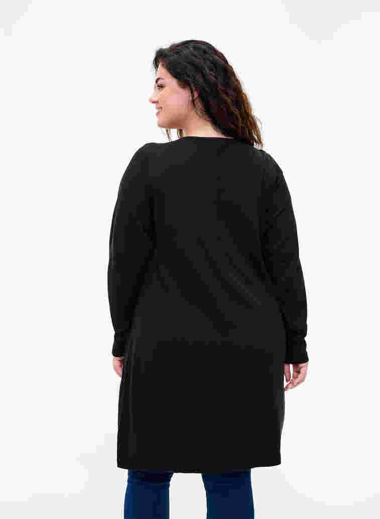 Stickad klänning i bomullsblandning med V-ringad hals, Black, Model image number 1