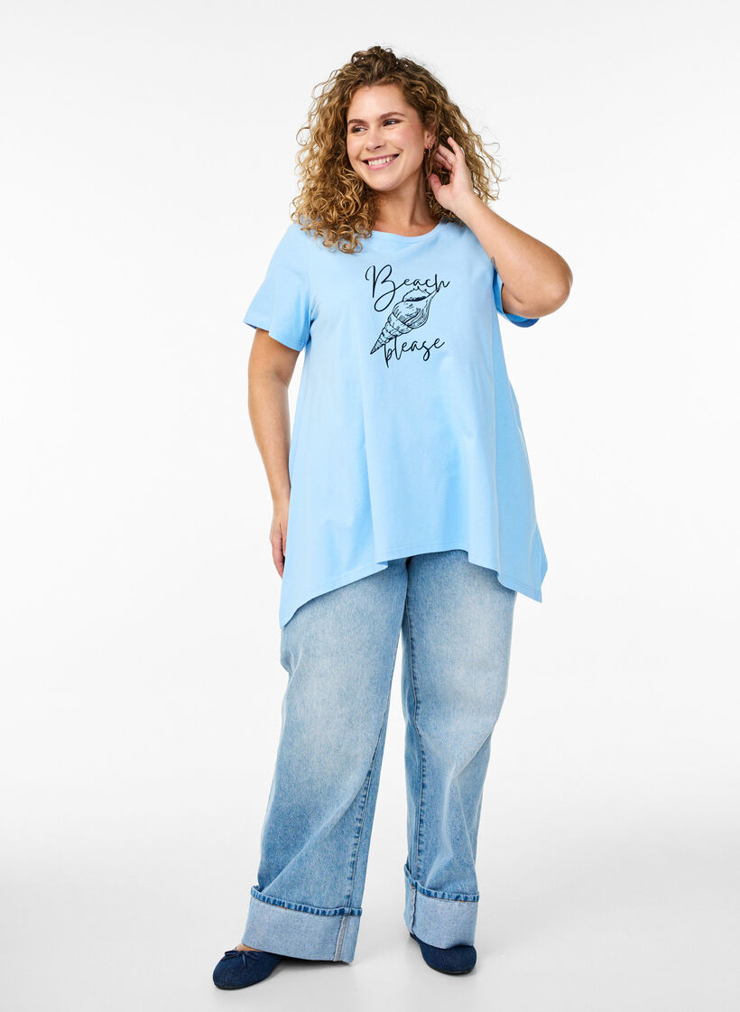 T-shirt med rund hals och A-linjeform, Bl&aring;, Model image number 1