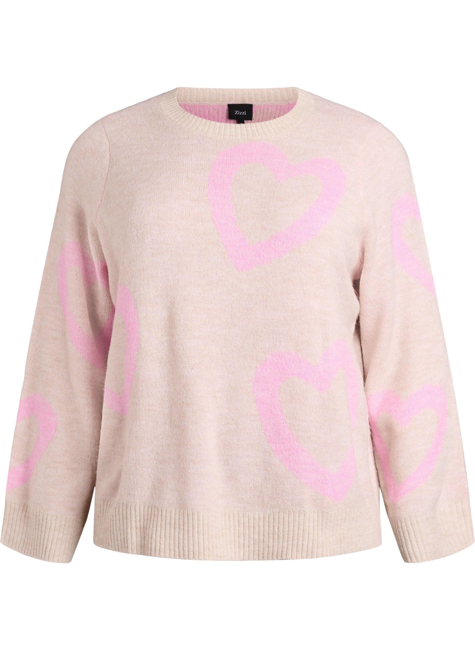 Stickad blus med stora hj&auml;rtan och rund halsringning