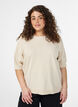 Finstickad blus med korta &auml;rmar, Beige, Model image number 0