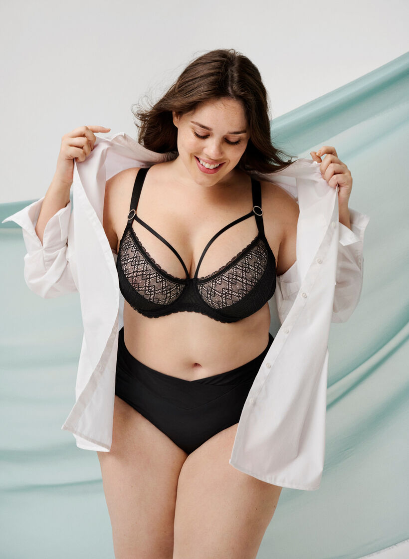 Balconette-bh i spets med snördetaljer, Svart, Image image number 0