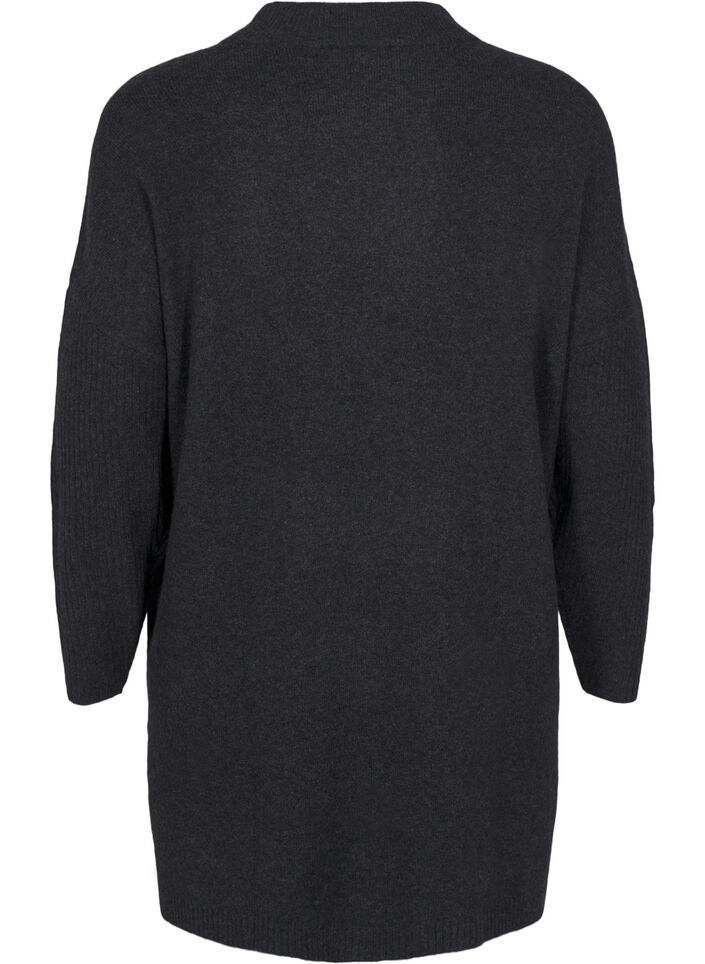 Lång stickad blus med långa ärmar, Dark Grey Melange, Packshot image number 1