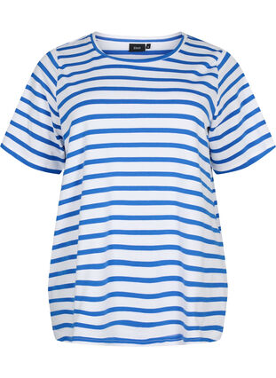 Randig T-shirt i ekologisk bomull, Blue Stripes, Packshot image number 0