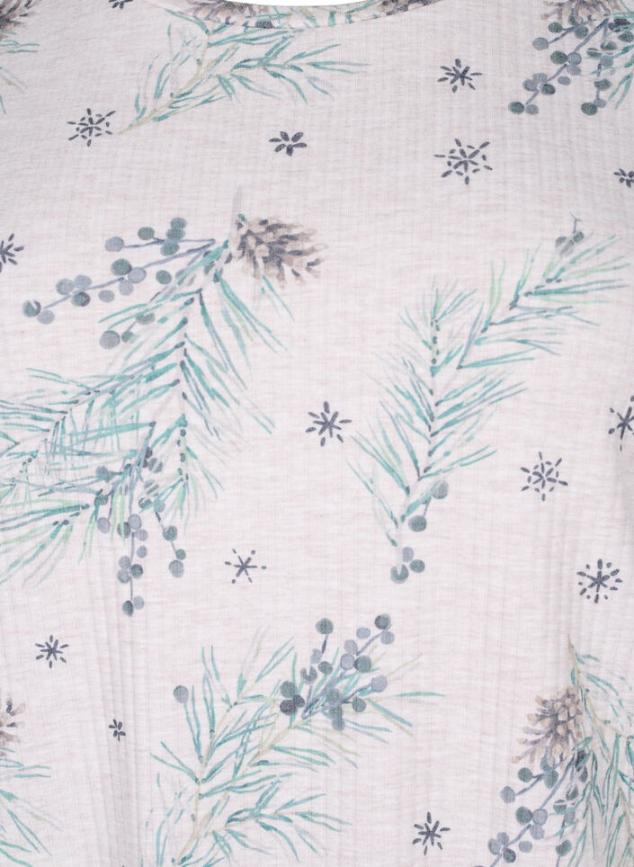 Ribbad långärmad tröja, Natural Mél AOP Gran, Packshot image number 2