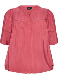 Blus i viskos med str&aring;veck och ballongeffekt, Rosa