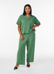 Byxor i bomullsmuslin med h&ouml;g midja och l&ouml;sa ben, Gr&ouml;n, Model image number 0