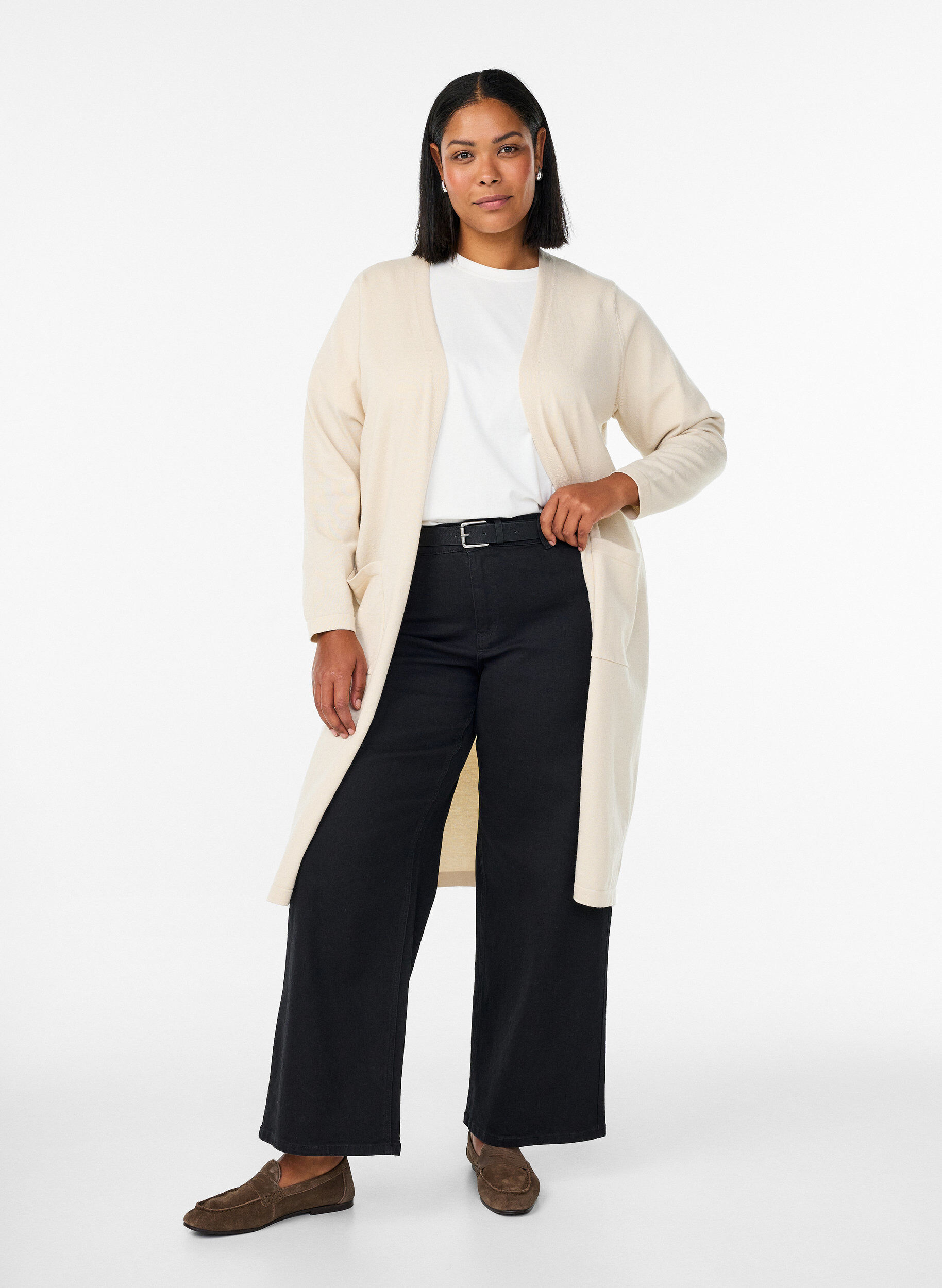ZizziL&aring;ng, &ouml;ppen kofta med fickor, Beige, Model image number 0