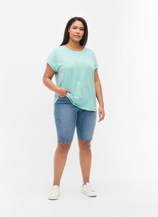 Melerad t-shirt med korta ärmar, Turquoise Mél, Model image number 2