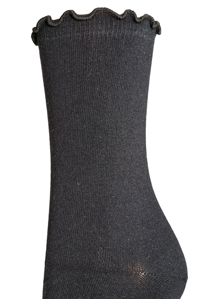 Strumpor i bomull med v&aring;gig kant, Svart, Packshot image number 2