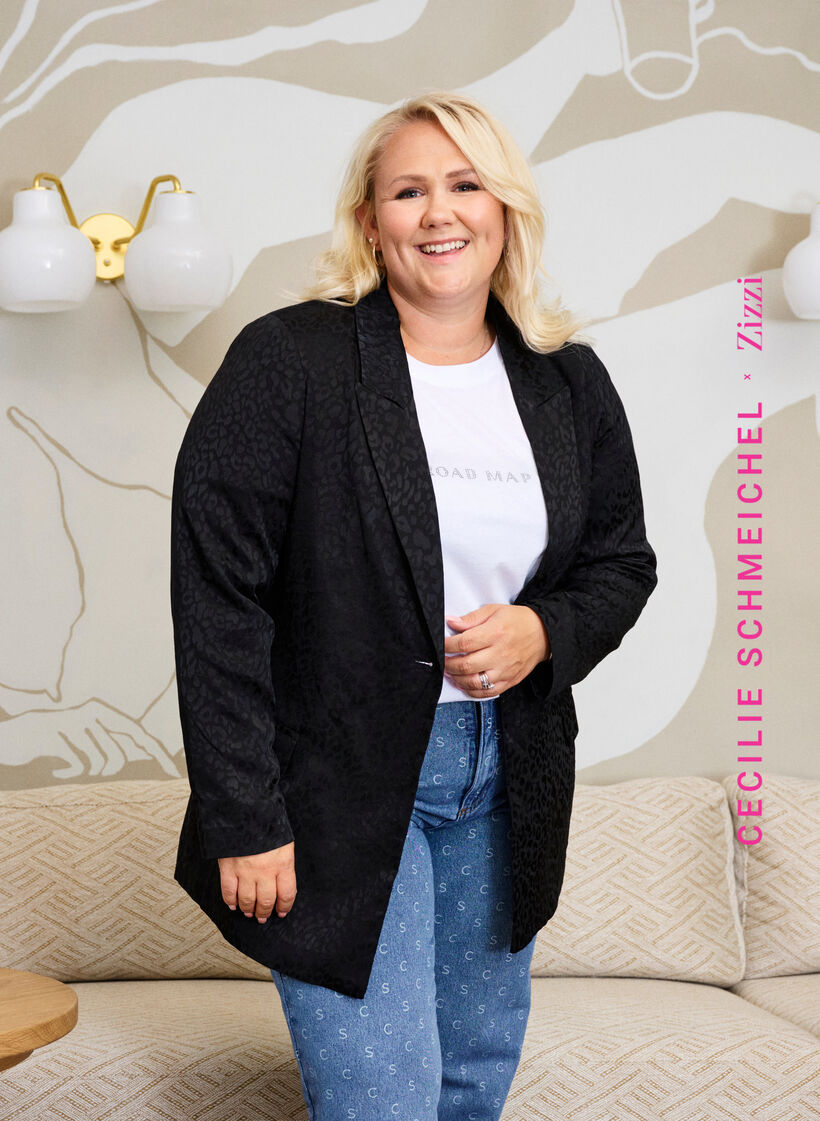 Jacquard blazer i viskos, ton i ton, Black, Image image number 0