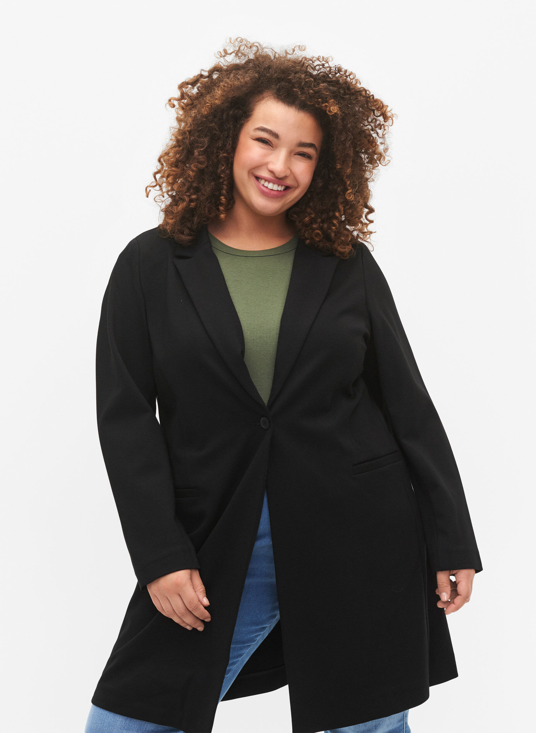 Zizzi L&aring;ng blazer, Black, Model image number 2