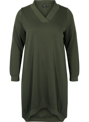 Enfärgad klänning i sweatshirtmaterial, Forest Night, Packshot image number 0