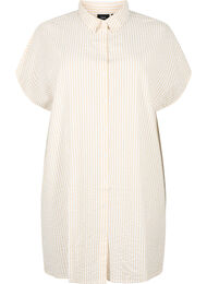 Lång randig bomullsskjorta, White/Natrual Stripe