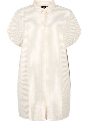 Lång randig bomullsskjorta, White/Natrual Stripe, Packshot image number 0