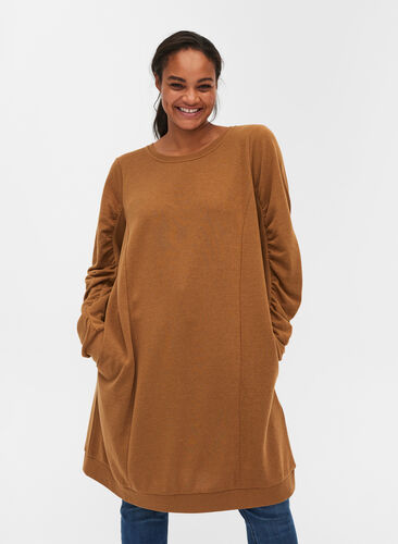 Sweatshirtklänning med fickor och draperade ärmar, Rubber, Model image number 0