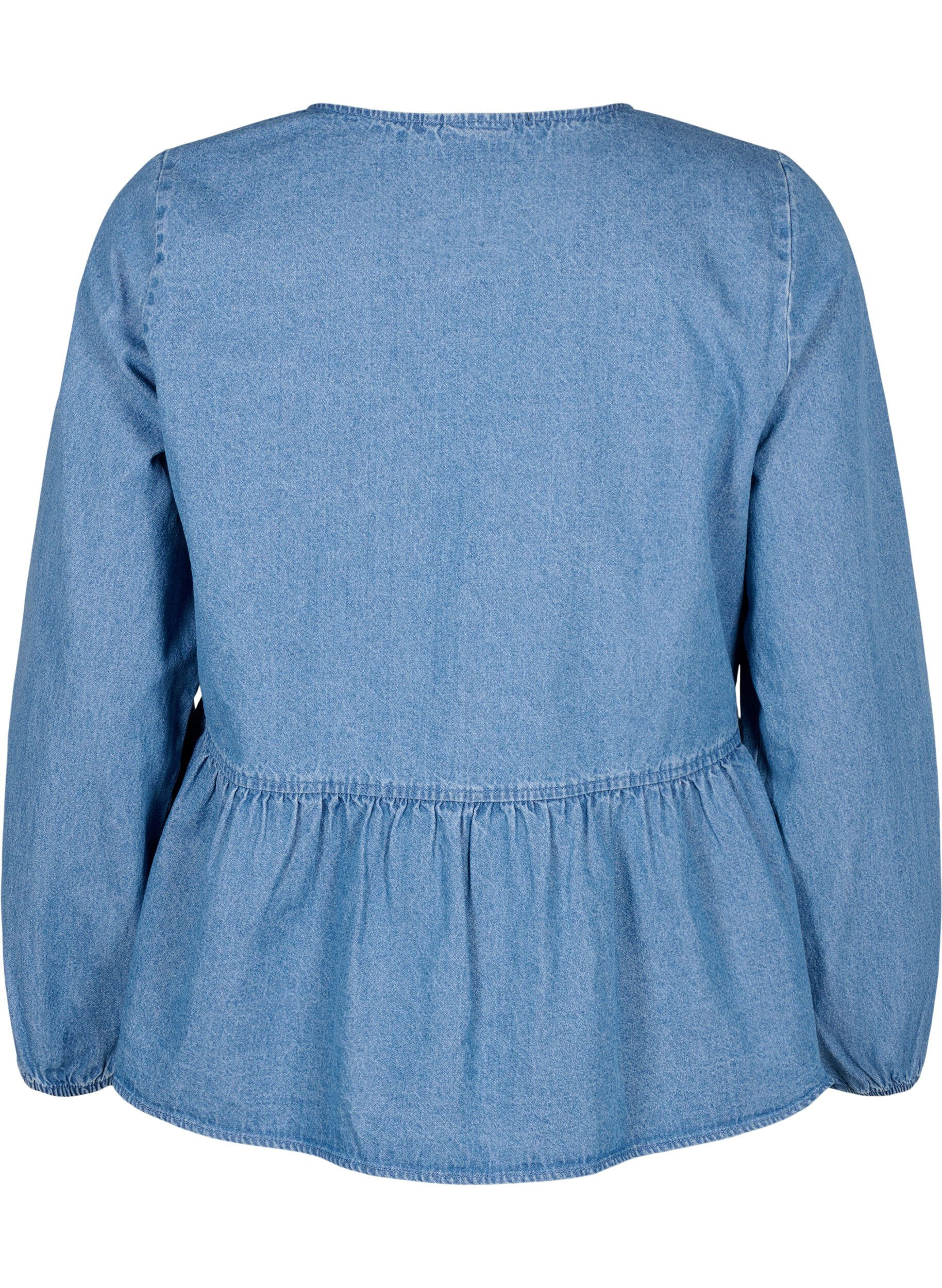 ZizziPeplum denimblus med knytband, Light Blue Denim, Packshot image number 1