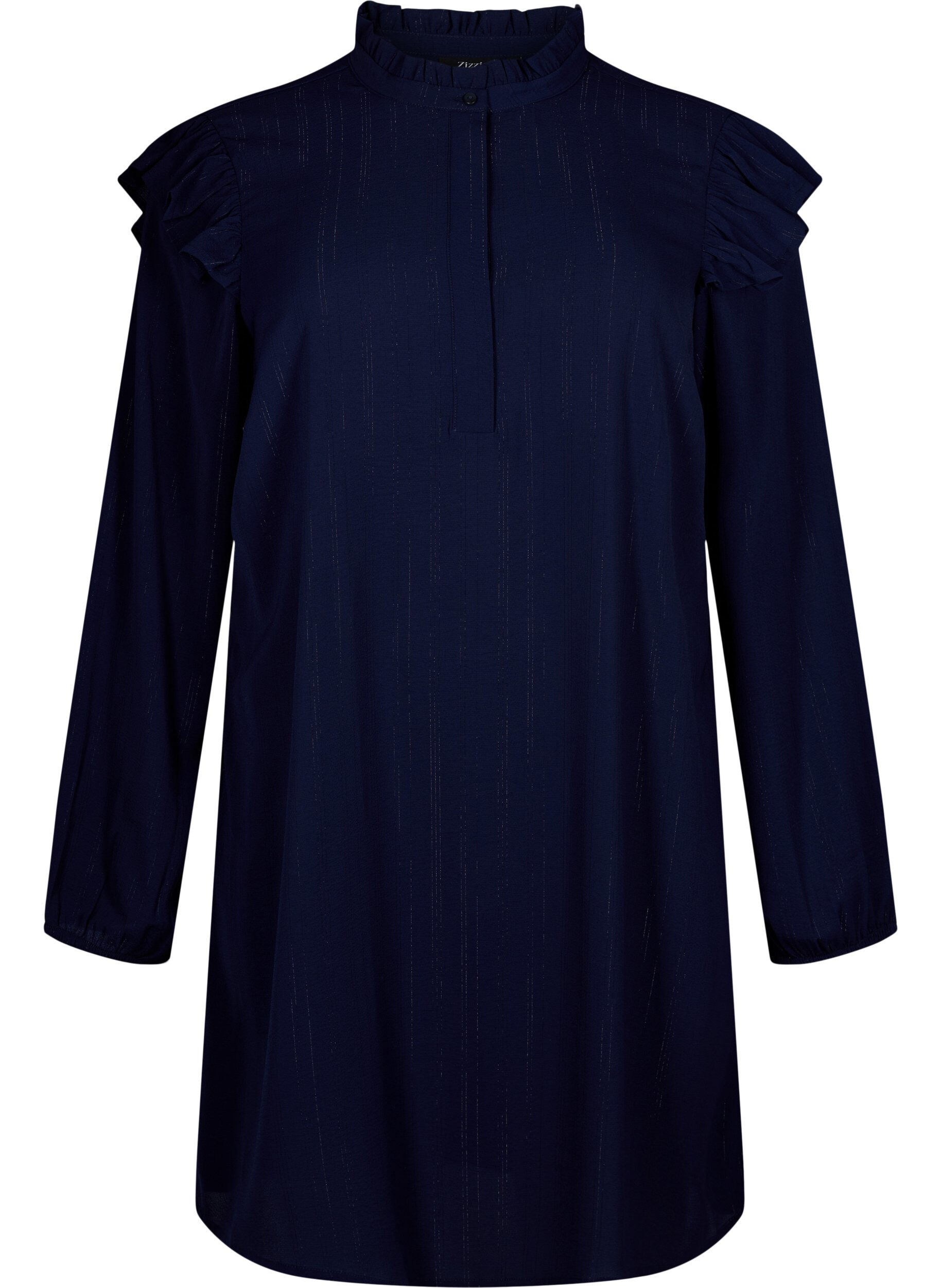 Zizzi Kort kl&auml;nning med volanger och glitter, Bl&aring;, Packshot image number 0