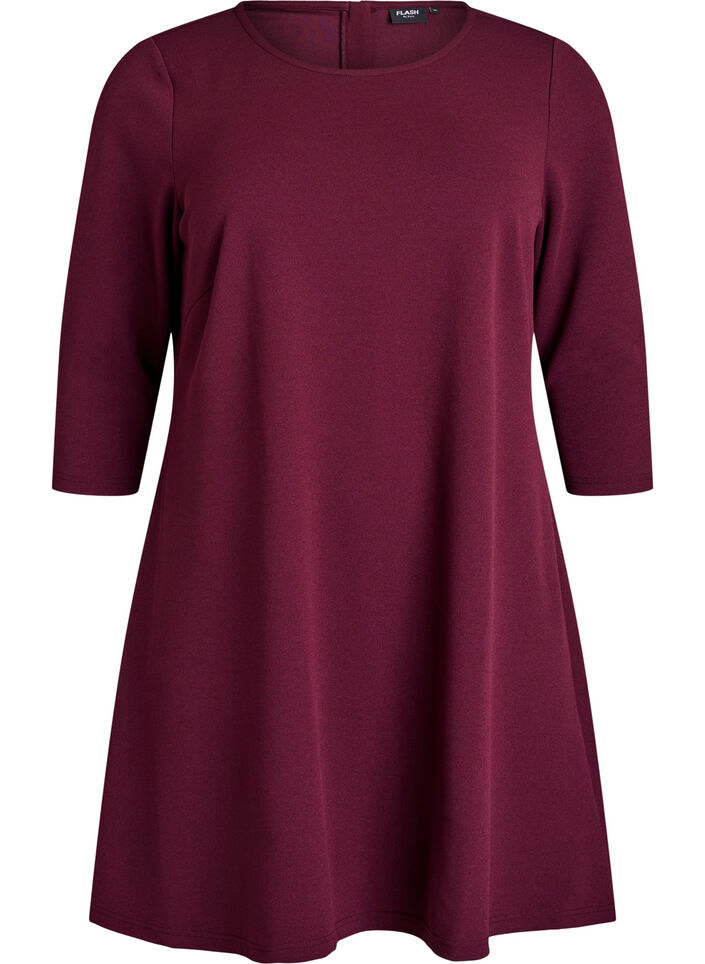 Kort a-linjeformad kl&auml;nning med 3/4-&auml;rm, R&ouml;d, Packshot image number 0