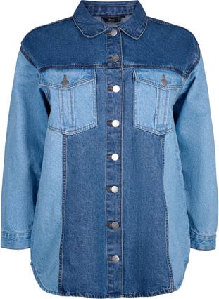 Colorblock jeansjacka, Light Blue Denim, Packshot image number 0
