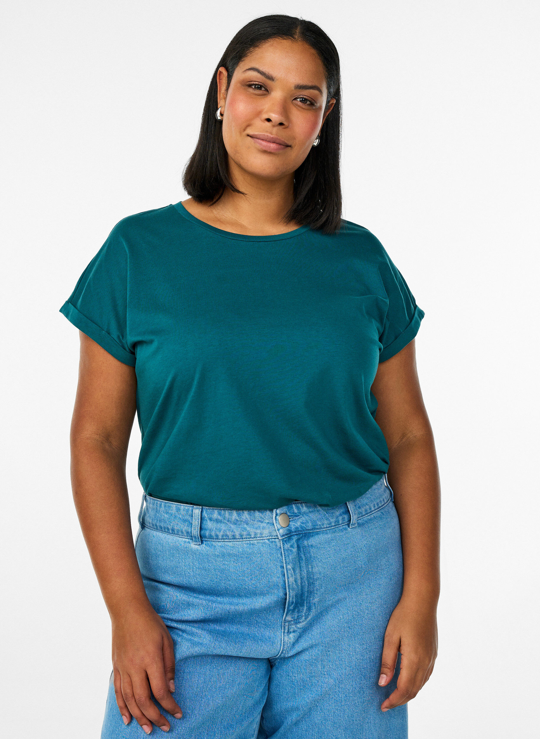 ZizziKort&auml;rmad t-shirt i bomullsmix, Gr&ouml;n, Model image number 0