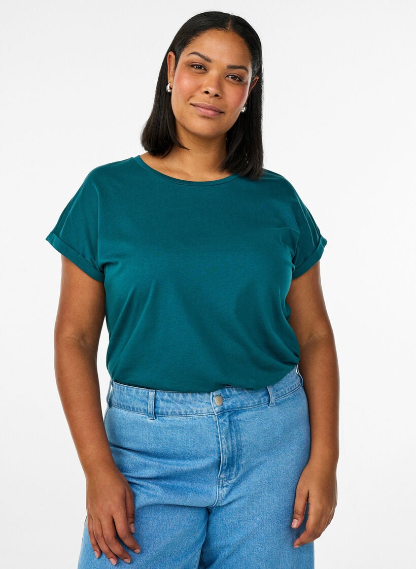 Kort&auml;rmad t-shirt i bomullsmix, Gr&ouml;n, Model image number 0