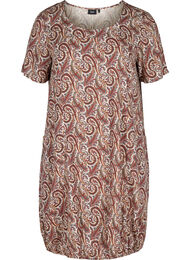 Kortärmad viskosklänning med mönster, Burned Paisley