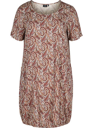 Kortärmad viskosklänning med mönster, Burned Paisley, Packshot image number 0