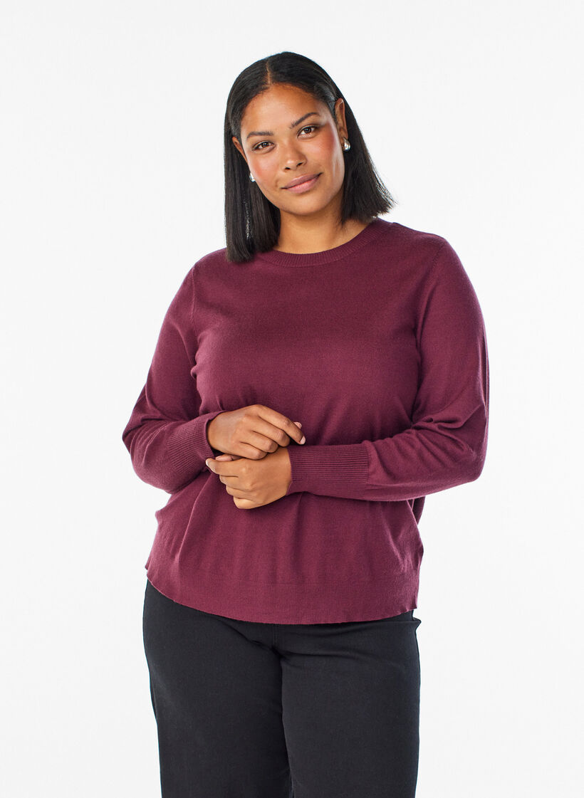 Stickad blus med rund hals, R&ouml;d, Model image number 0