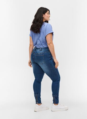 Super slim Amy jeans med rosett och dragkedja, Dark blue, Model image number 1