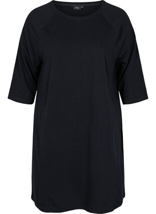 Kampanjvara – Sweatshirtklänning i bomull med fickor och 3/4-ärmar, Black, Packshot image number 0