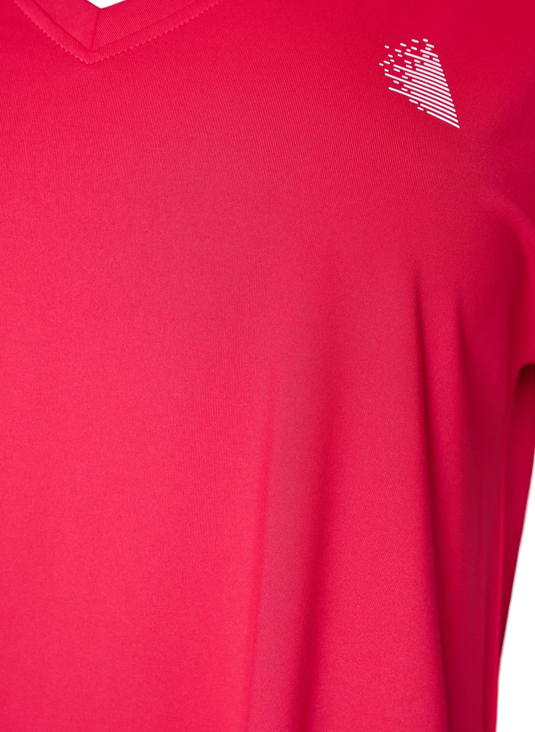 ZizziTr&auml;nings t-shirt med v-ringning och l&ouml;s passform, Rosa, Packshot image number 2