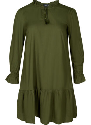 Viskosklänninge med knytdetalj, Rifle Green, Packshot image number 0