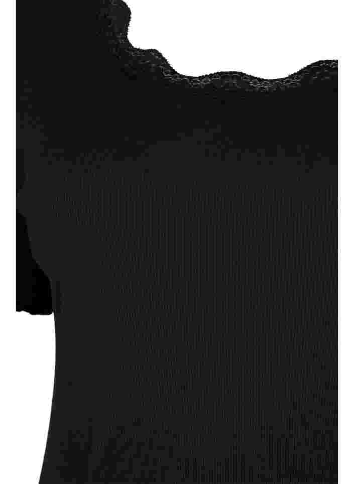 Kortärmad sovklänning med spets, Black, Packshot image number 2