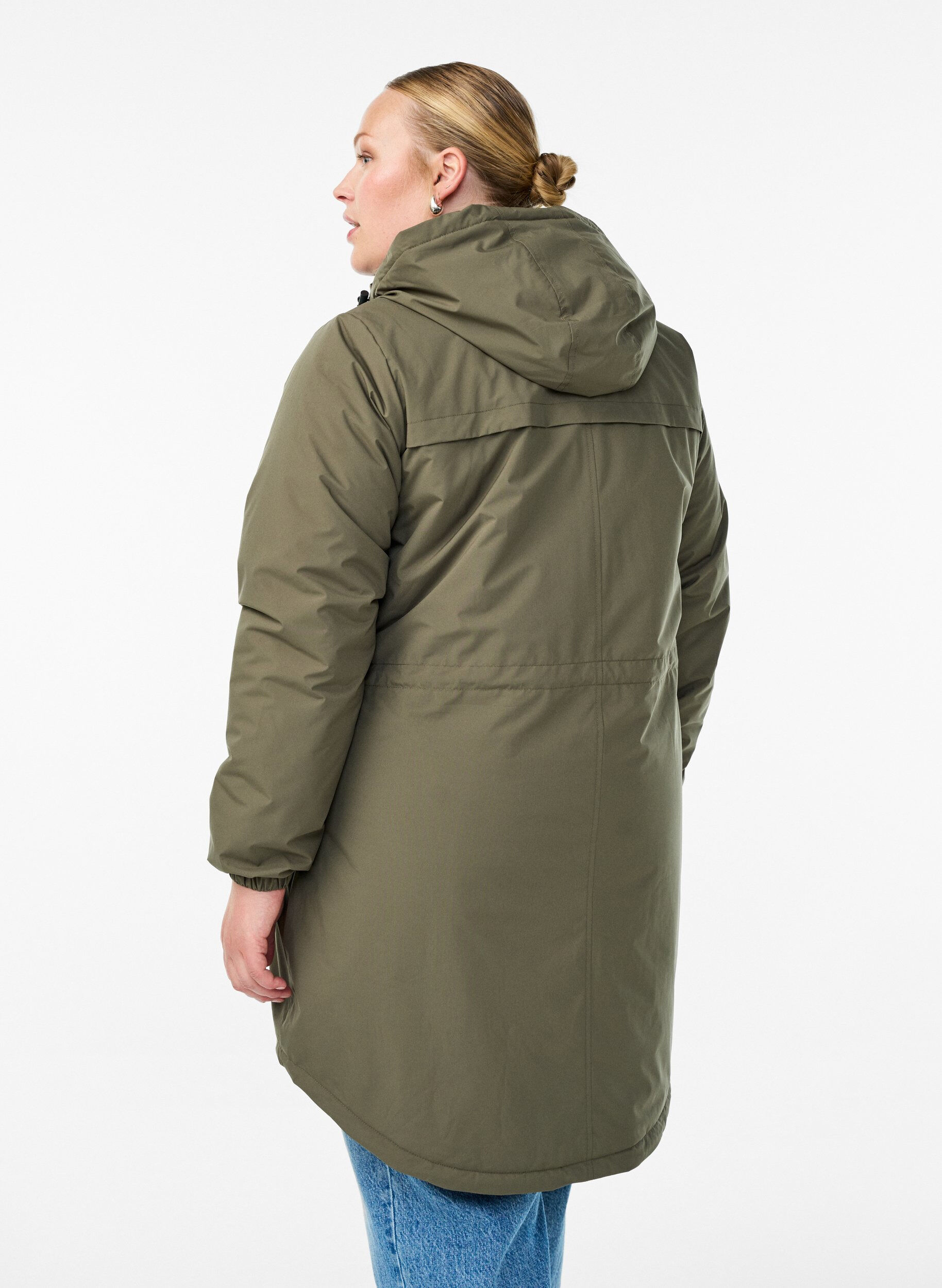 Zizzi L&auml;tt vadderad parkas med huva, Gr&ouml;n, Model image number 2