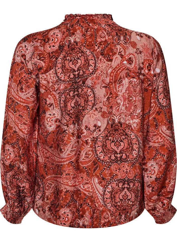 Blus i viskos med paisleym&ouml;nster och volanger, Orange, Packshot image number 1