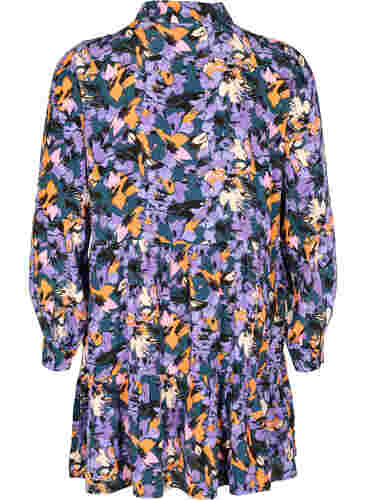 Blommig tunika med blixtlås, Purple Flower AOP, Packshot image number 1