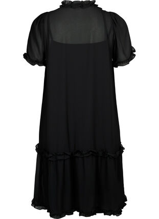 A-linjeformad chiffongklänning med volangdetaljer, Black, Packshot image number 1