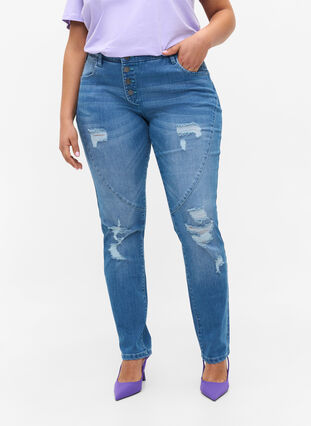 Slim fit Emily jeans med slitningar, Light blue, Model image number 2