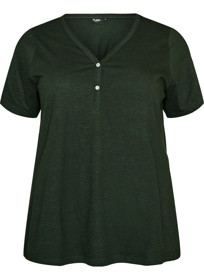 T-shirt med knappdetalj, Gr&ouml;n, Packshot image number 0
