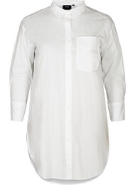 Lång bomullsskjorta med bröstficka, Bright White