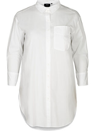 Lång bomullsskjorta med bröstficka, Bright White, Packshot image number 0