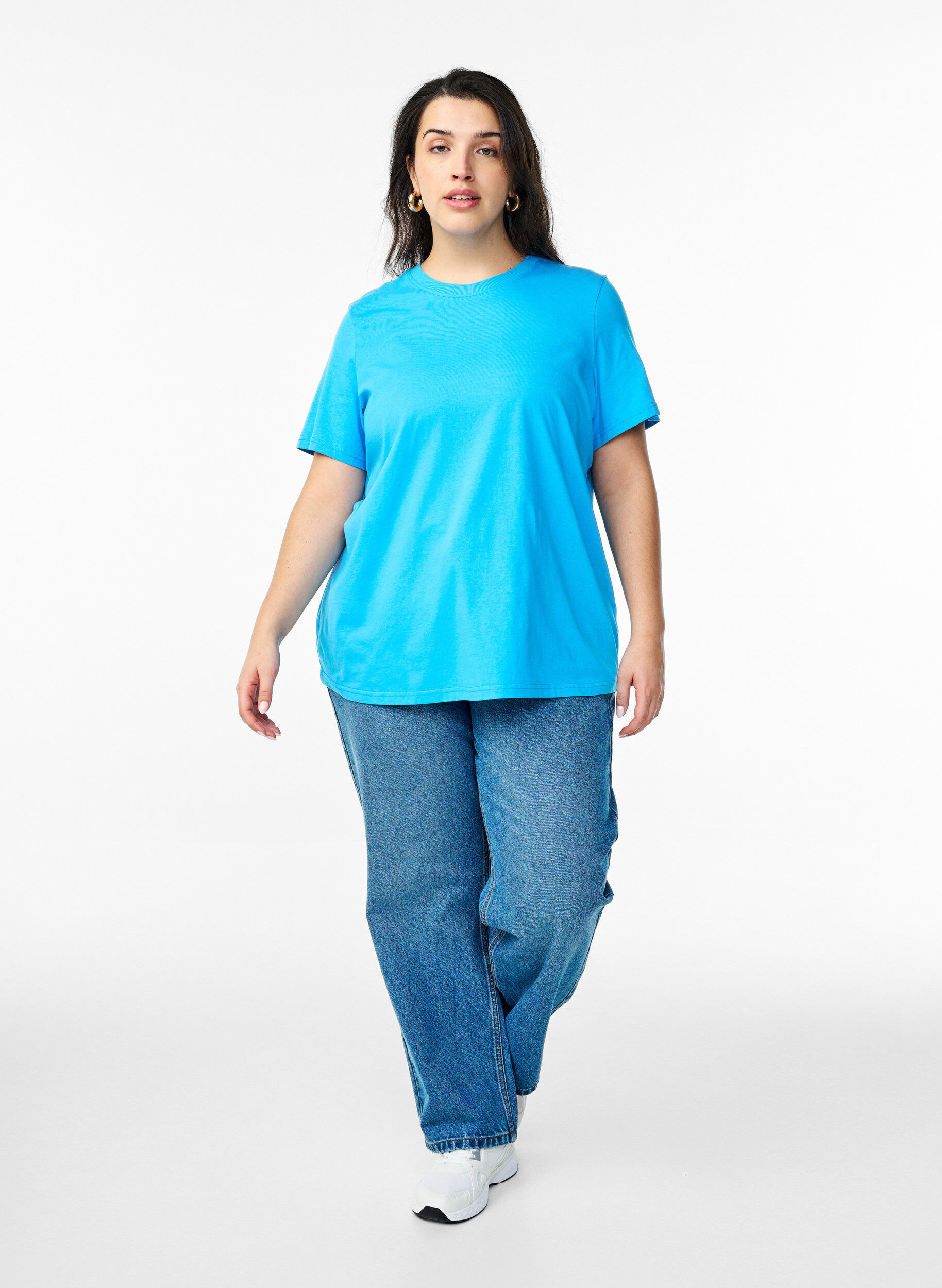 ZizziEnkel t-shirt i bomull med rund halsringning, Bl&aring;, Model image number 1