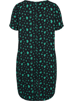 Mönstrad klänning med korta ärmar, Green Flower AOP, Packshot image number 1