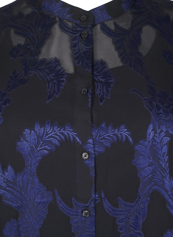 Chiffongblus med jacquardmönster, Evening Blue, Packshot image number 2
