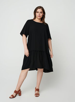 Kort klänning med volangkant, Black, Model image number 2